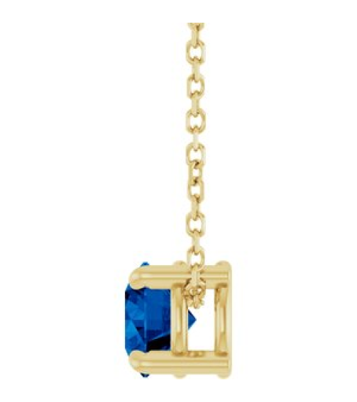 88436 Necklace Set 14K Yellow Round Lab-Grown Blue Sapphire 5.5 Mm 16-18 In Polished Lab-Grown Blue Sapphire Solitaire Slide Necklace