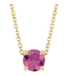 88436 Necklace Set 14K Yellow Round Natural Pink Tourmaline 5.5 Mm 16-18 In Polished Natural Pink Tourmaline Solitaire Slide Necklace