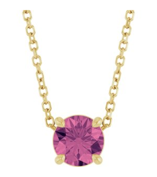 88436 Necklace Set 14K Yellow Round Natural Pink Tourmaline 5.5 Mm 16-18 In Polished Natural Pink Tourmaline Solitaire Slide Necklace
