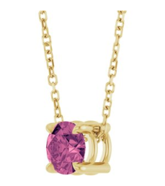88436 Necklace Set 14K Yellow Round Natural Pink Tourmaline 5.5 Mm 16-18 In Polished Natural Pink Tourmaline Solitaire Slide Necklace