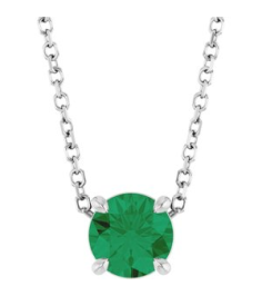 88436 Necklace Set Sterling Silver Round Natural Emerald 5.5 Mm 16-18 In Polished Natural Emerald Solitaire Slide Necklace