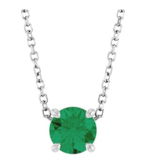 88436 Necklace Set Sterling Silver Round Natural Emerald 5.5 Mm 16-18 In Polished Natural Emerald Solitaire Slide Necklace