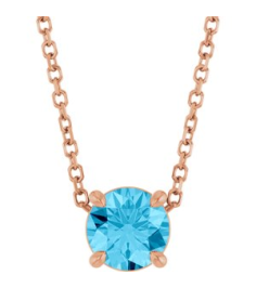 88436 Necklace Set 14K Rose Round Natural Aquamarine 5.5 Mm 16-18 In Polished Natural Aquamarine Solitaire Slide Necklace