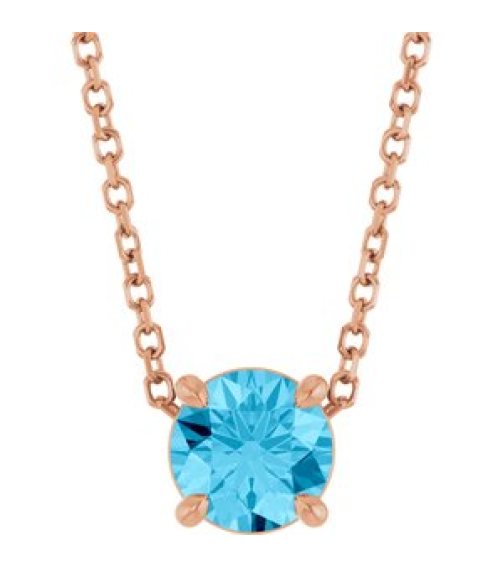 88436 Necklace Set 14K Rose Round Natural Aquamarine 5.5 Mm 16-18 In Polished Natural Aquamarine Solitaire Slide Necklace