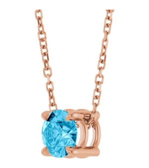 88436 Necklace Set 14K Rose Round Natural Aquamarine 5.5 Mm 16-18 In Polished Natural Aquamarine Solitaire Slide Necklace