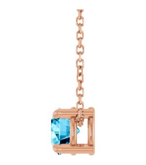 88436 Necklace Set 14K Rose Round Natural Aquamarine 5.5 Mm 16-18 In Polished Natural Aquamarine Solitaire Slide Necklace