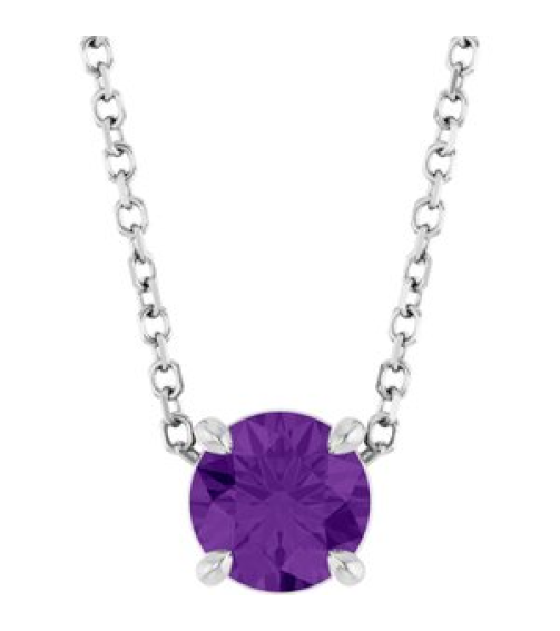 88436 Necklace Set Platinum Round Natural Amethyst 5.5 Mm 16-18 In Polished Natural Amethyst Solitaire Slide Necklace