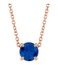 88436 Necklace Set 14K Rose Round Lab-Grown Blue Sapphire 5.5 Mm 16-18 In Polished Lab-Grown Blue Sapphire Solitaire Slide Necklace