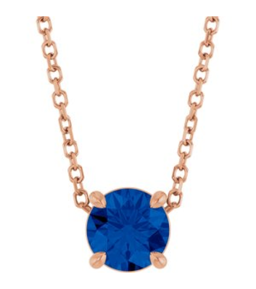 88436 Necklace Set 14K Rose Round Lab-Grown Blue Sapphire 5.5 Mm 16-18 In Polished Lab-Grown Blue Sapphire Solitaire Slide Necklace