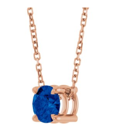 88436 Necklace Set 14K Rose Round Lab-Grown Blue Sapphire 5.5 Mm 16-18 In Polished Lab-Grown Blue Sapphire Solitaire Slide Necklace