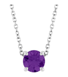 88436 Necklace Set Sterling Silver Round Natural Amethyst 5.5 Mm 16-18 In Polished Natural Amethyst Solitaire Slide Necklace