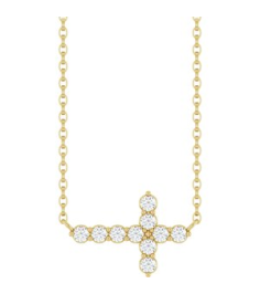 R50061 Necklace Set 14K Yellow Round Natural Diamond 2Mm 14 Ctw I1, G-H 18 In Polished 14 Ctw Natural Diamond Sideways Cross Necklace