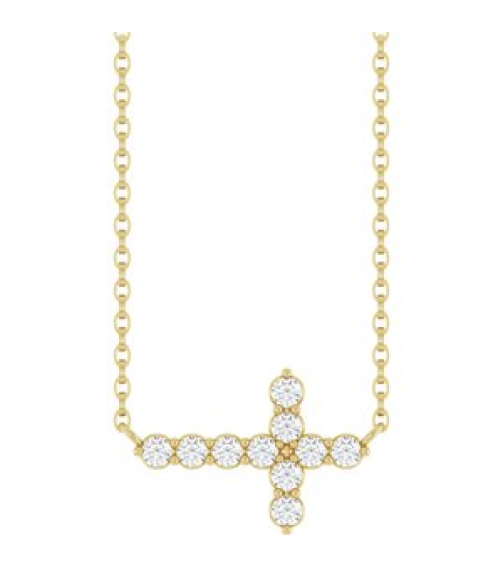 R50061 Necklace Set 14K Yellow Round Natural Diamond 2Mm 14 Ctw I1, G-H 18 In Polished 14 Ctw Natural Diamond Sideways Cross Necklace