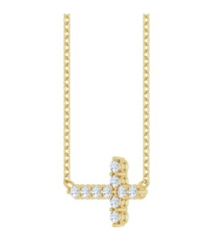 R50061 Necklace Set 14K Yellow Round Natural Diamond 2Mm 14 Ctw I1, G-H 18 In Polished 14 Ctw Natural Diamond Sideways Cross Necklace