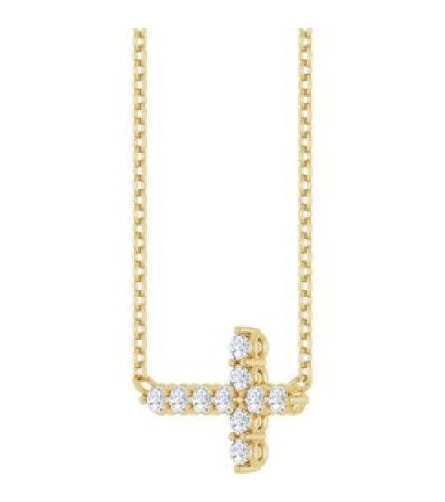 R50061 Necklace Set 14K Yellow Round Natural Diamond 2Mm 14 Ctw I1, G-H 18 In Polished 14 Ctw Natural Diamond Sideways Cross Necklace