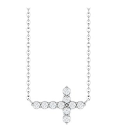 R50061 Necklace Set Sterling Silver Round Lab-Grown Diamond 2Mm 13 Ctw Si1-Si2, G-H 18 In Polished 13 Ctw Lab-Grown Diamond Sideways Cross Necklace