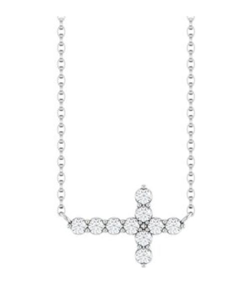 R50061 Necklace Set Sterling Silver Round Lab-Grown Diamond 2Mm 13 Ctw Si1-Si2, G-H 18 In Polished 13 Ctw Lab-Grown Diamond Sideways Cross Necklace