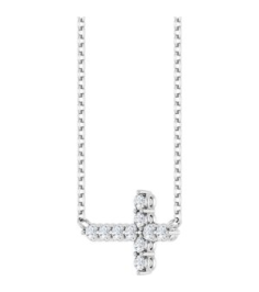 R50061 Necklace Set Sterling Silver Round Lab-Grown Diamond 2Mm 13 Ctw Si1-Si2, G-H 18 In Polished 13 Ctw Lab-Grown Diamond Sideways Cross Necklace