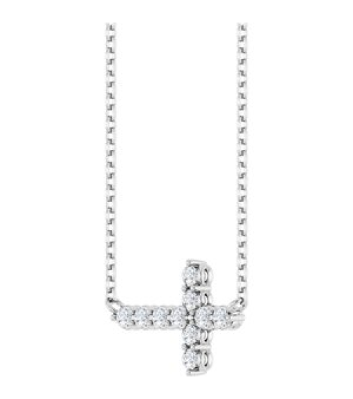 R50061 Necklace Set Sterling Silver Round Lab-Grown Diamond 2Mm 13 Ctw Si1-Si2, G-H 18 In Polished 13 Ctw Lab-Grown Diamond Sideways Cross Necklace