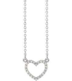 66415 Necklace Set 14K White 9.7 X 8.5 Mm 16 In Polished .08 Ctw Natural Diamond Heart Necklace