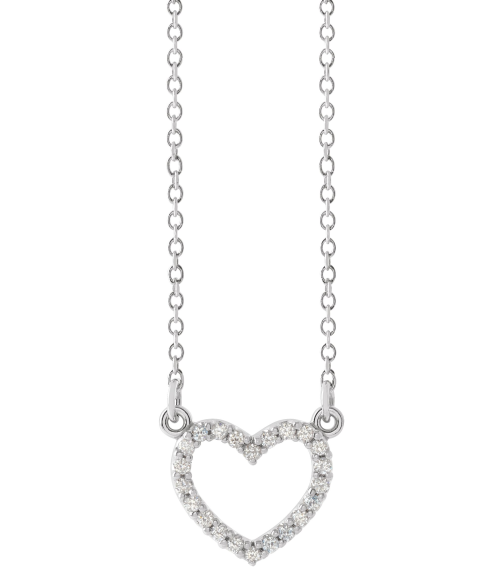 66415 Necklace Set 14K White 9.7 X 8.5 Mm 16 In Polished .08 Ctw Natural Diamond Heart Necklace