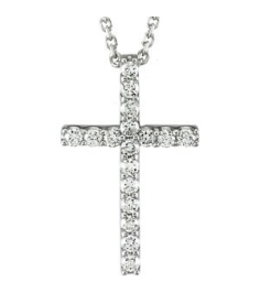 R42157 Necklace Set 14K White Round Natural Diamond 1.3Mm 16 Ctw I1, G-H 18 In Polished 16 Ctw Natural Diamond Petite Cross Necklace