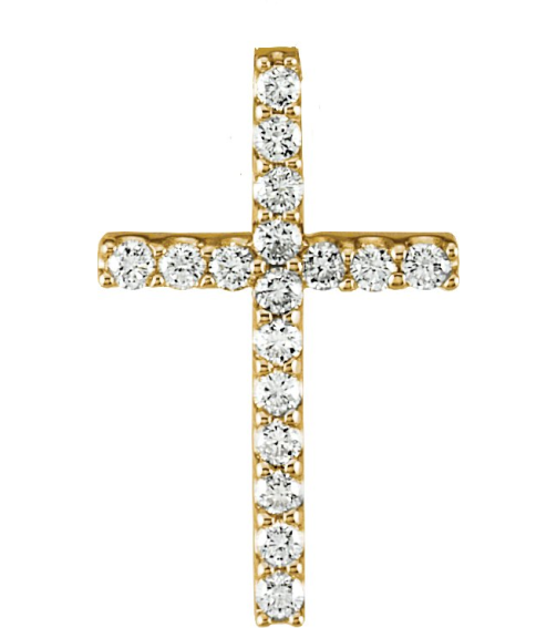 R42157 Necklace Set 14K Yellow Round Natural Diamond 1.5Mm 15 Ctw I1, G-H 18 In Polished 15 Ctw Natural Diamond Petite Cross Necklace
