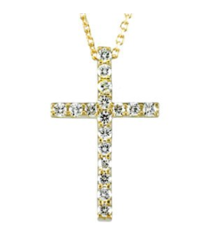 R42157 Necklace Set 14K Yellow Round Natural Diamond 1.7Mm 14 Ctw I1, G-H 18 In Polished 14 Ctw Natural Diamond Petite Cross Necklace