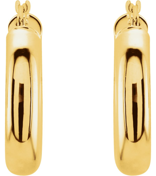 20270 Earring 14K Yellow 20 Mm 4 Mm Pair Catch Polished Round Tube Hoop Earrings