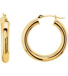 20270 Earring 14K Yellow 25 Mm 4 Mm Pair Catch Polished Round Tube Hoop Earrings