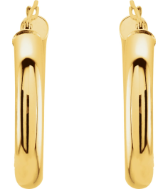 20270 Earring 14K Yellow 25 Mm 4 Mm Pair Catch Polished Round Tube Hoop Earrings