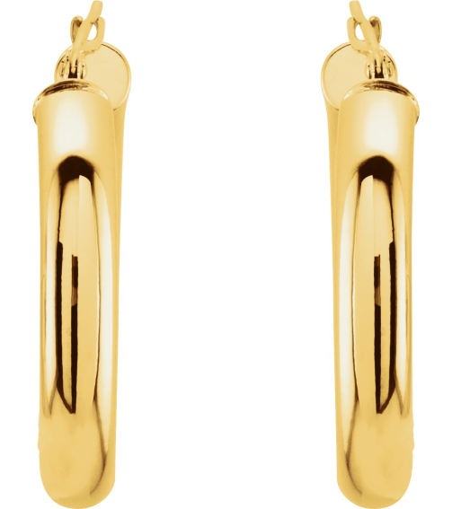 20270 Earring 14K Yellow 25 Mm 4 Mm Pair Catch Polished Round Tube Hoop Earrings