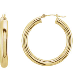 20270 Earring 14K Yellow 30 Mm 4 Mm Pair Catch Polished Round Tube Hoop Earrings