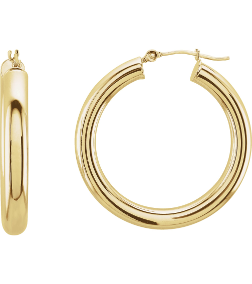 20270 Earring 14K Yellow 30 Mm 4 Mm Pair Catch Polished Round Tube Hoop Earrings
