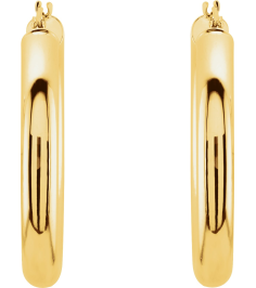 20270 Earring 14K Yellow 30 Mm 4 Mm Pair Catch Polished Round Tube Hoop Earrings