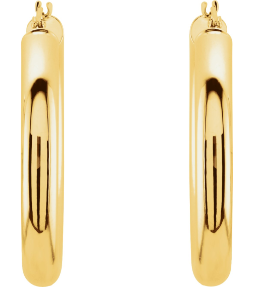 20270 Earring 14K Yellow 30 Mm 4 Mm Pair Catch Polished Round Tube Hoop Earrings