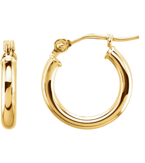 20270 Earring 14K Yellow 13 Mm 2 Mm Pair Catch Polished Round Tube Hoop Earrings