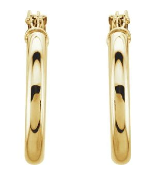 20270 Earring 14K Yellow 15 Mm 2 Mm Pair Catch Polished Round Tube Hoop Earrings