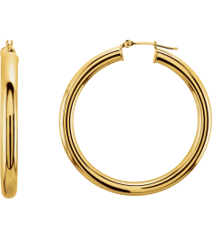20270 Earring 14K Yellow 40 Mm 4 Mm Pair Catch Polished Round Tube Hoop Earrings