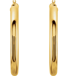 20270 Earring 14K Yellow 40 Mm 4 Mm Pair Catch Polished Round Tube Hoop Earrings