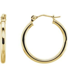 20270 Earring 14K Yellow 20 Mm 2 Mm Pair Catch Polished Round Tube Hoop Earrings