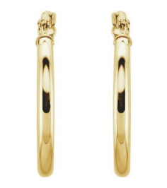 20270 Earring 14K Yellow 20 Mm 2 Mm Pair Catch Polished Round Tube Hoop Earrings