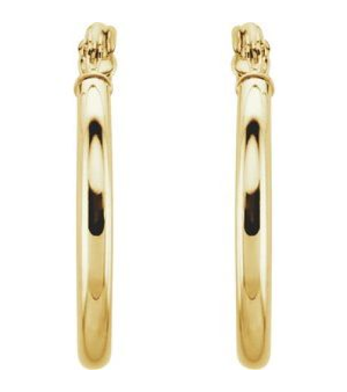 20270 Earring 14K Yellow 20 Mm 2 Mm Pair Catch Polished Round Tube Hoop Earrings