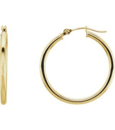 20270 Earring 14K Yellow 25 Mm 2 Mm Pair Catch Polished Round Tube Hoop Earrings
