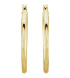 20270 Earring 14K Yellow 25 Mm 2 Mm Pair Catch Polished Round Tube Hoop Earrings
