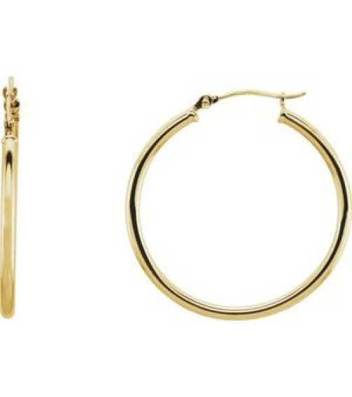 20270 Earring 14K Yellow 30 Mm 2 Mm Pair Catch Polished Round Tube Hoop Earrings