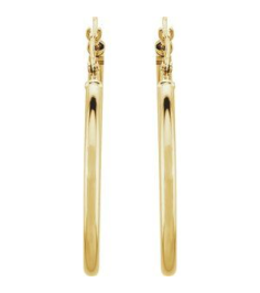 20270 Earring 14K Yellow 30 Mm 2 Mm Pair Catch Polished Round Tube Hoop Earrings