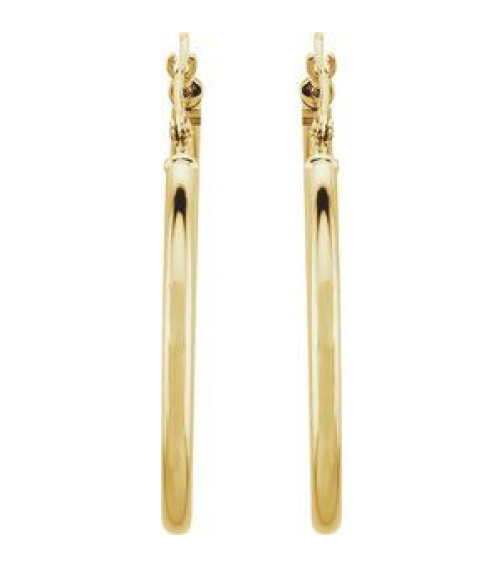 20270 Earring 14K Yellow 30 Mm 2 Mm Pair Catch Polished Round Tube Hoop Earrings