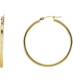 20270 Earring 14K Yellow 34 Mm 2 Mm Pair Catch Polished Round Tube Hoop Earrings