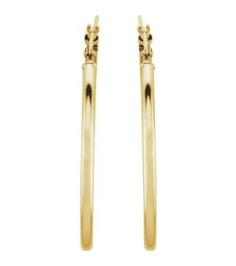 20270 Earring 14K Yellow 34 Mm 2 Mm Pair Catch Polished Round Tube Hoop Earrings